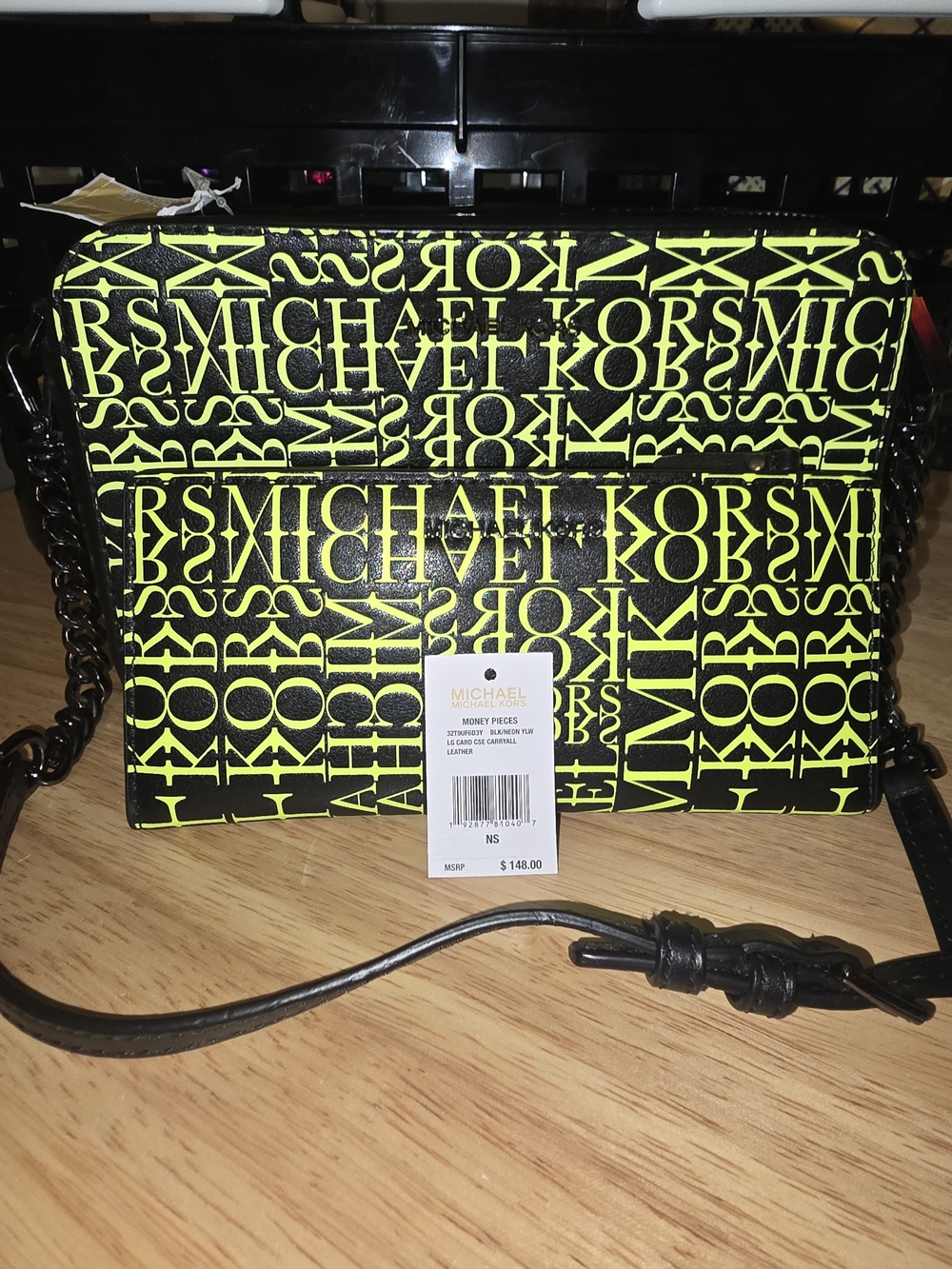 Michael Kors Neon Yellow and Black Logo Crossbody